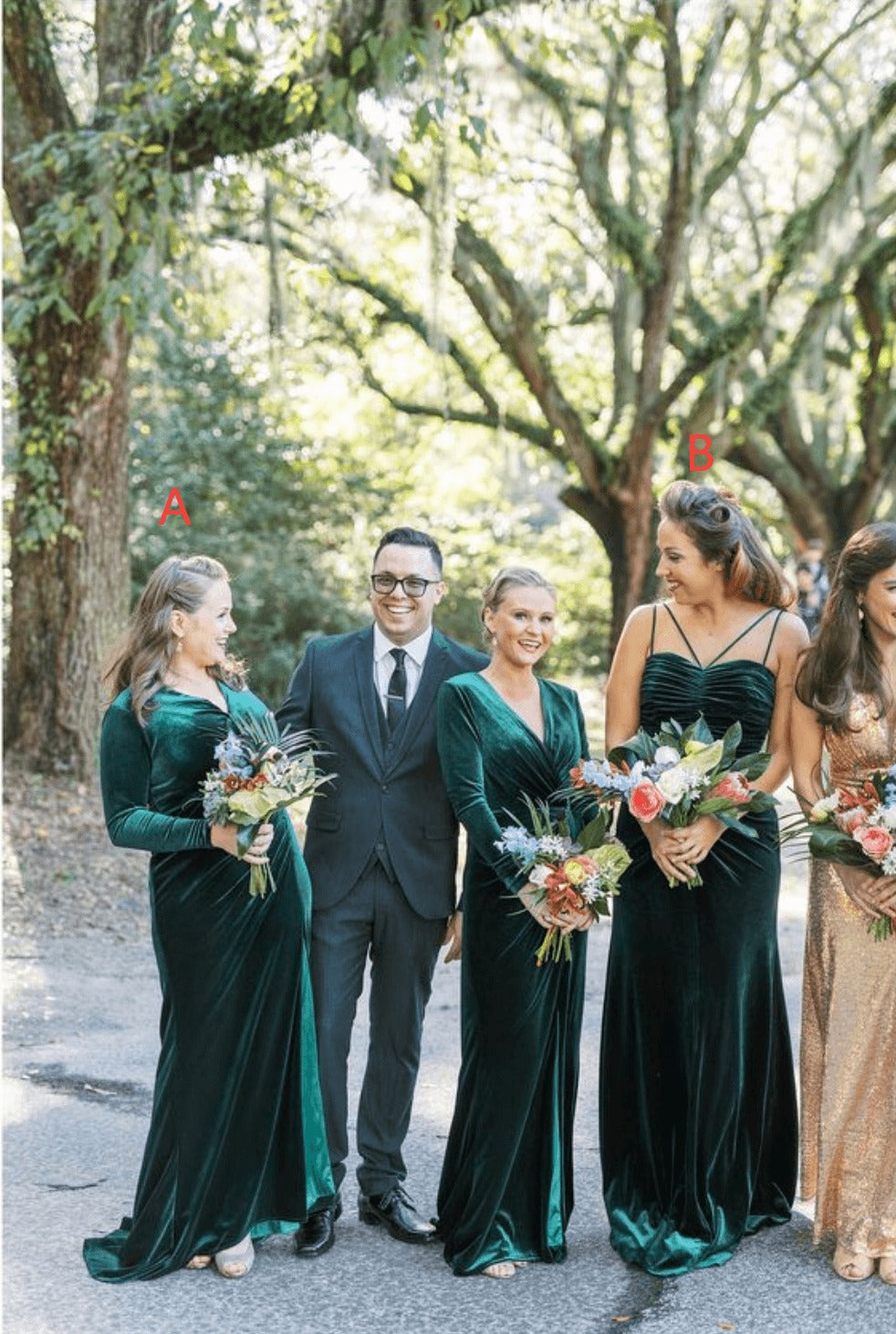 Long Sleeves Winter Emerald Green Velvet Bridesmaid Dresses luladress