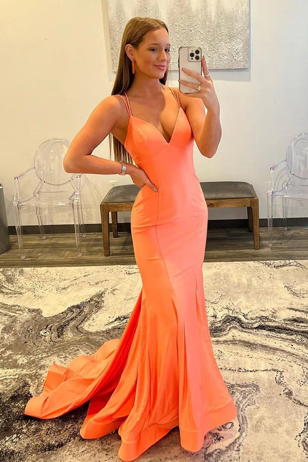 Orange Tight Long Mermaid Prom Dresses Formal Gown