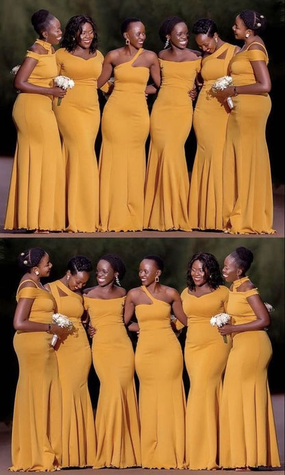 African Girl Yellow Wedding Guest Dress Mismatched Bridesmaid Dresses