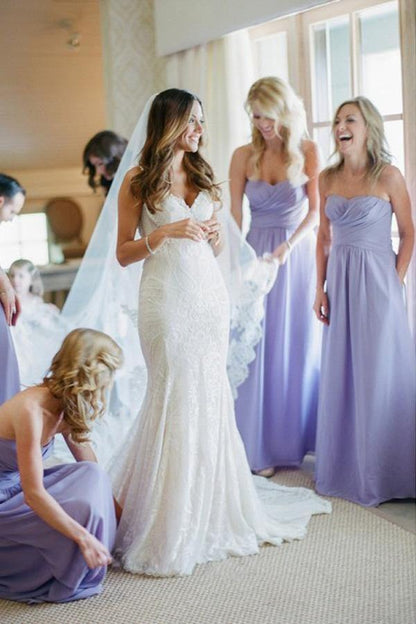 Sweetheart Backless Sheath Lavender Chiffon Bridesmaid Dresses