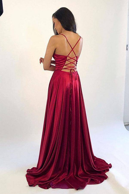 A-line Simple Satin V-neck Prom Dresses, Evening Gowns