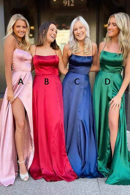 Simple Satin Spaghetti Straps Lace up Back Prom Dresses, Evening Gowns