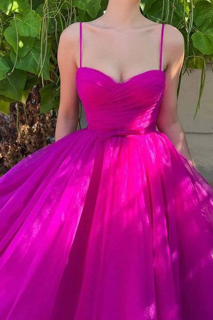 Hot Pink Sweetheart Tea Length Simple Prom Dresses