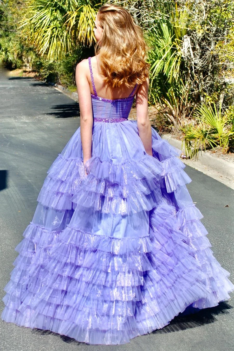 Tiered Ruffle Tulle Prom Dress Beaded Evening Dresses