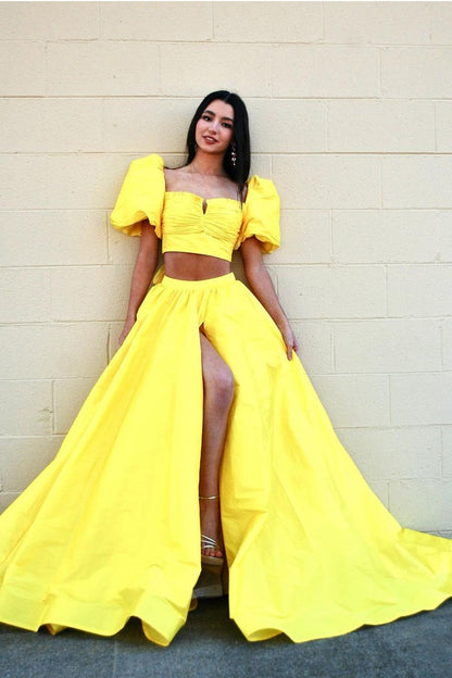 Yellow Two Piece Sweetheart A-Line Prom Dresses