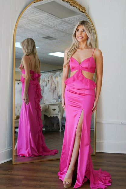 Mermaid Sweetheart Fuchsia Satin Prom Dresses