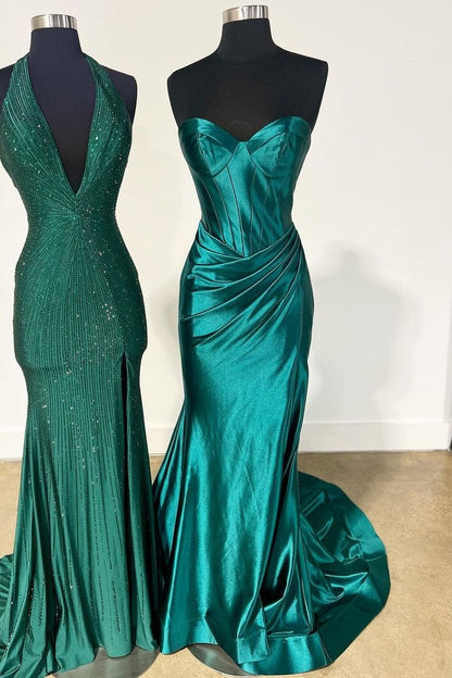 Mermaid Strapless Gold Satin Mermaid Prom Dresses