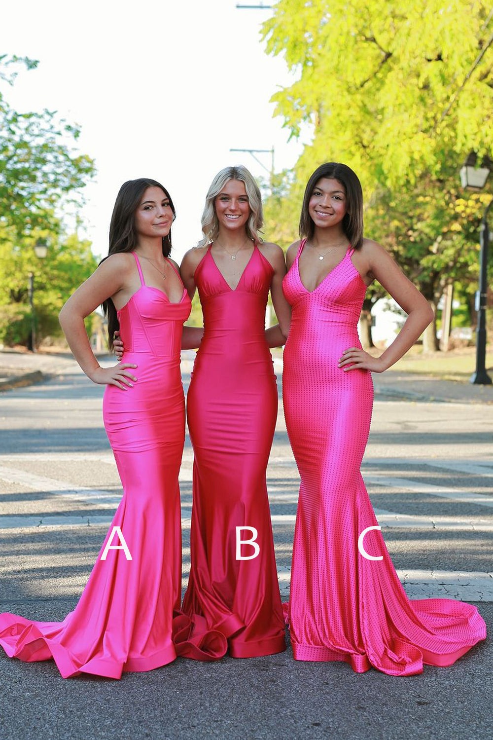 Gorgeous Mermaid Pink Satin Long Prom Dresses