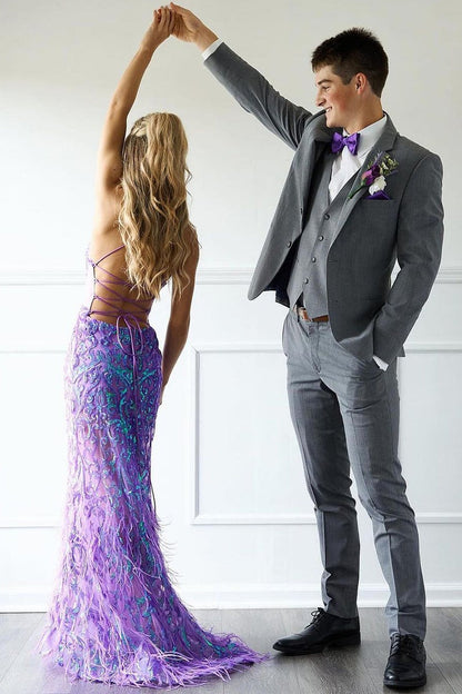 V Neck Purple Sequins Mermaid Long Prom Dresses,BD93387