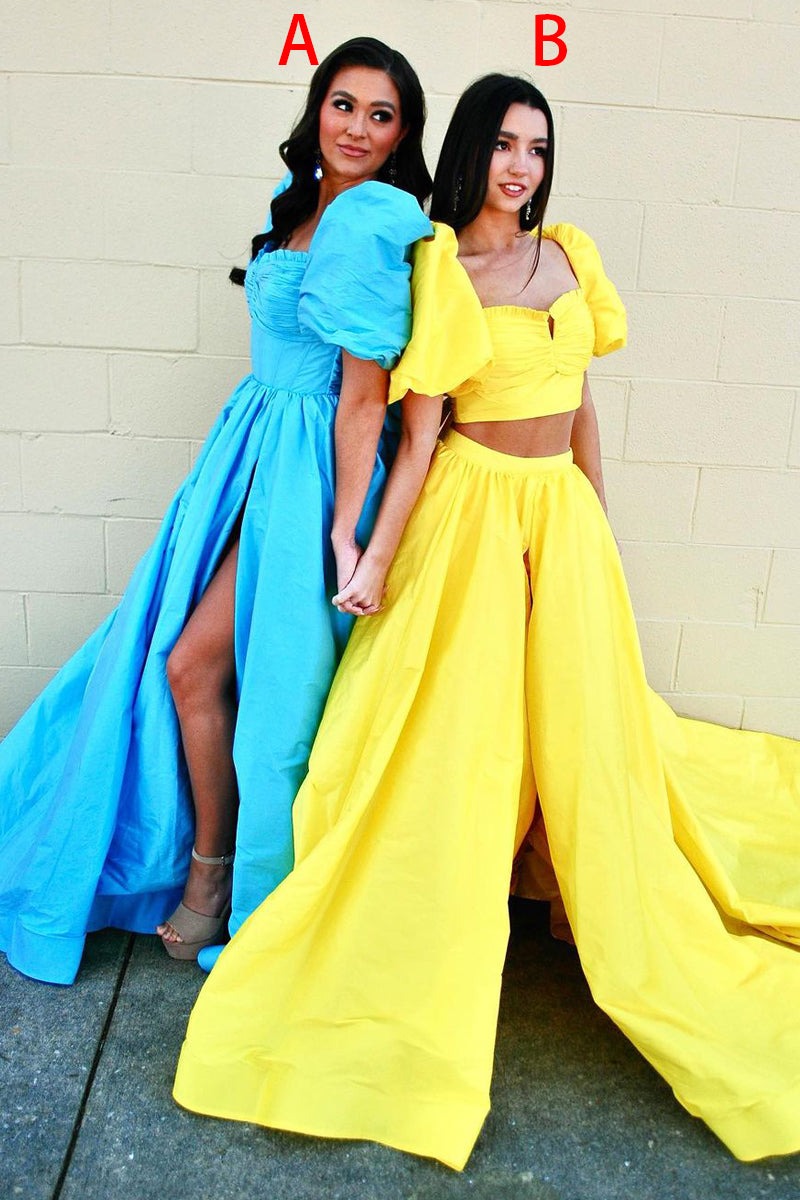 Yellow Two Piece Sweetheart A-Line Prom Dresses