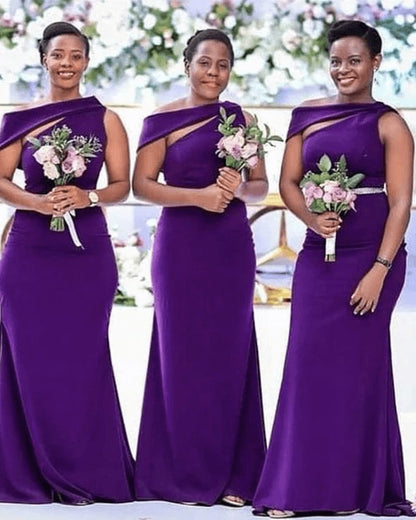 Purple One Shoulder Bridesmaid Dresses Long Wedding Guest Dresses Online