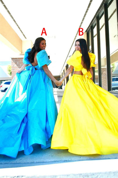 Yellow Two Piece Sweetheart A-Line Prom Dresses