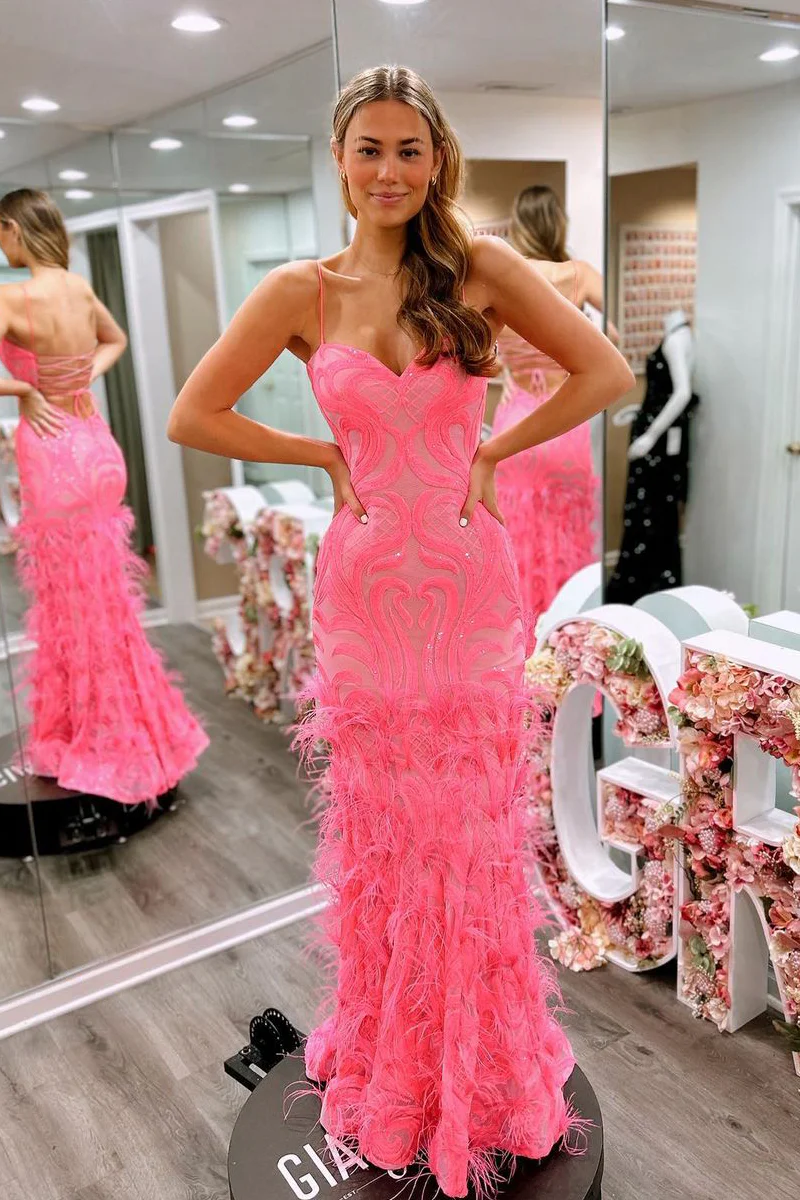 Pink Sweetheart Sequins Lace Mermaid Long Prom Dresses