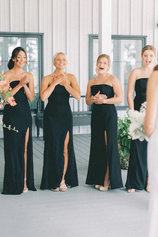 Black Strapless Long Bridesmaid Dresses