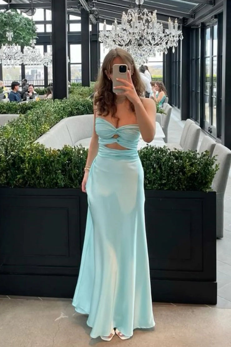 Sheath Sweetheart Keyhole Mint Satin Prom Dresses