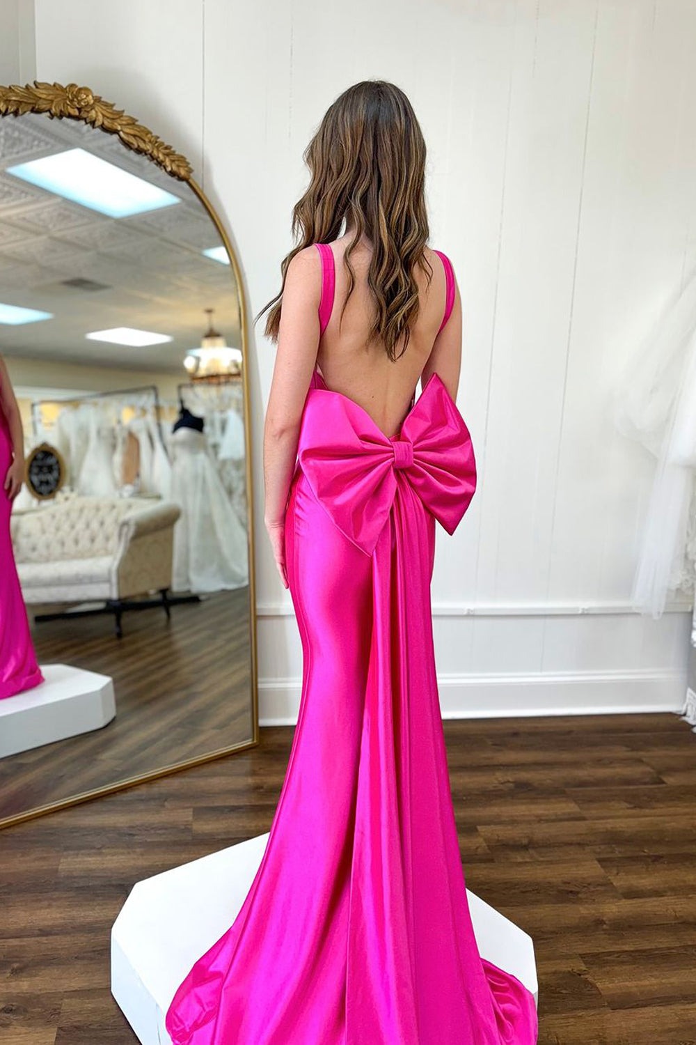 Mermaid Fuchsia Long Satin Prom Dresses