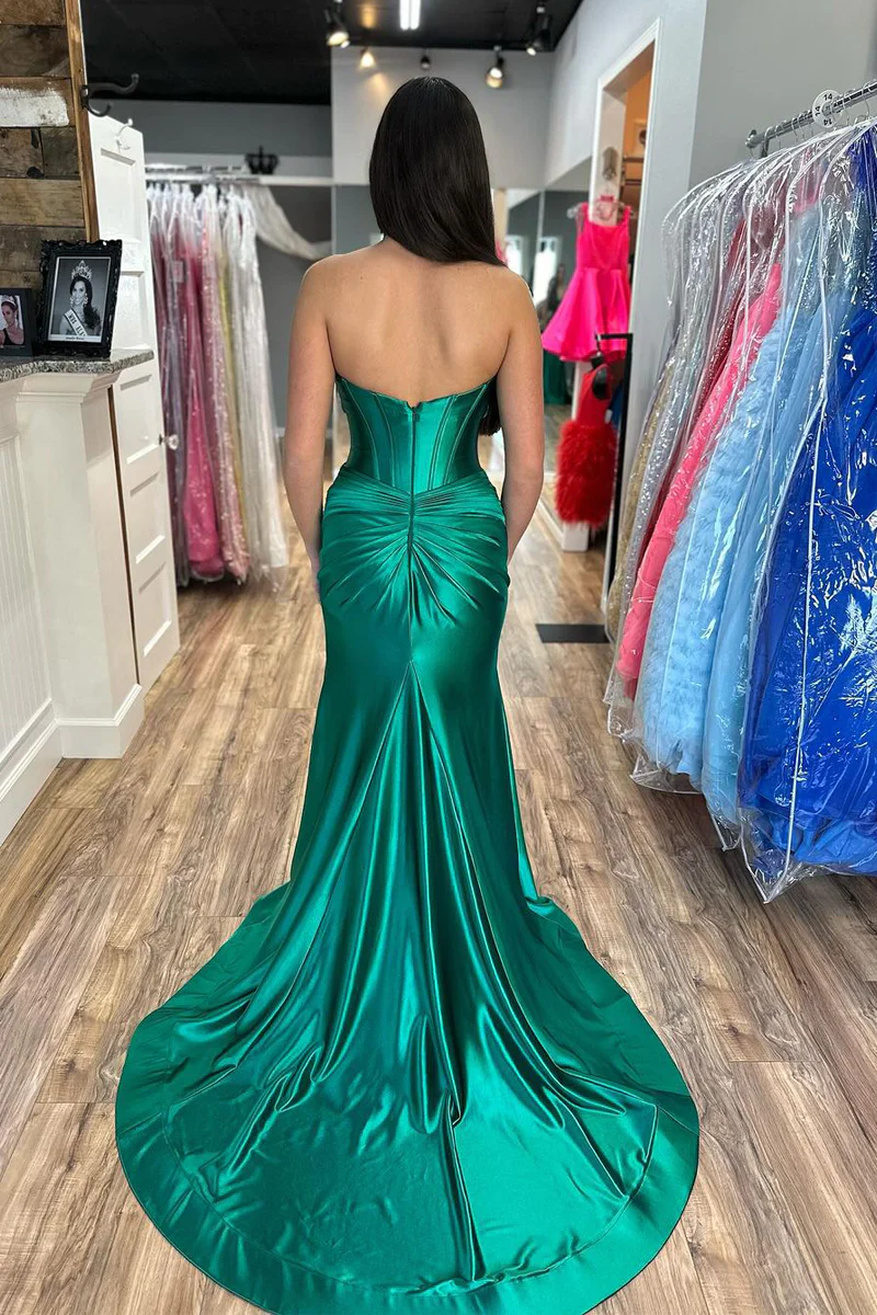 Long Dark Green Sweetheart keyhole Prom Dresses