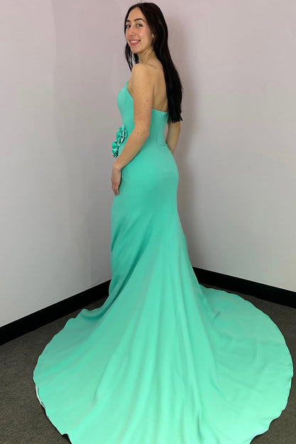 Mermaid Strapless Mint Satin Long Prom Dresses