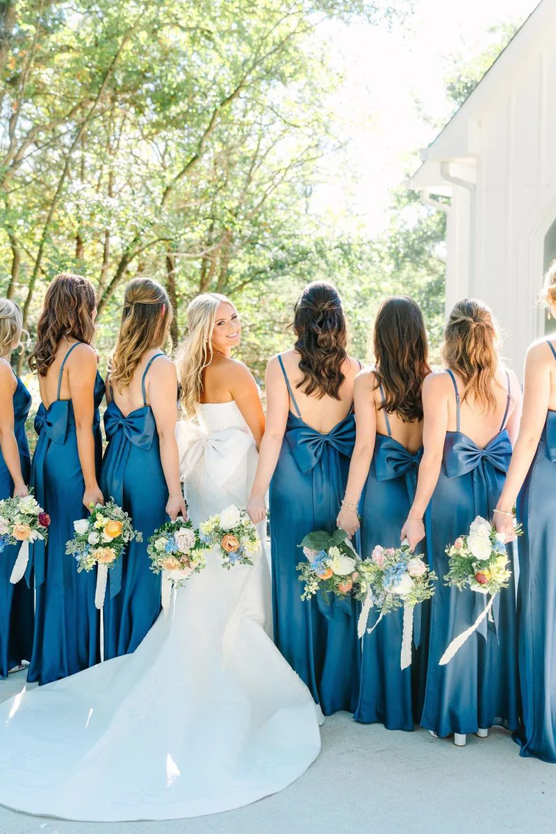 Simple Mermaid Spaghetti Straps Blue Long Bridesmaid Dresses,BD240801