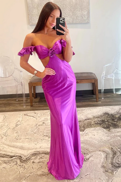 Violet Flutter Sleeve Cutout Mermaid Fitted Prom Dresses,BD93237