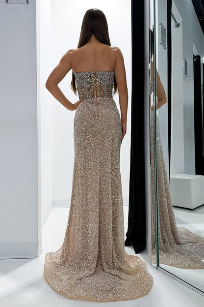 Mermaid Sweetheart Champagne Sequins Prom Dresses