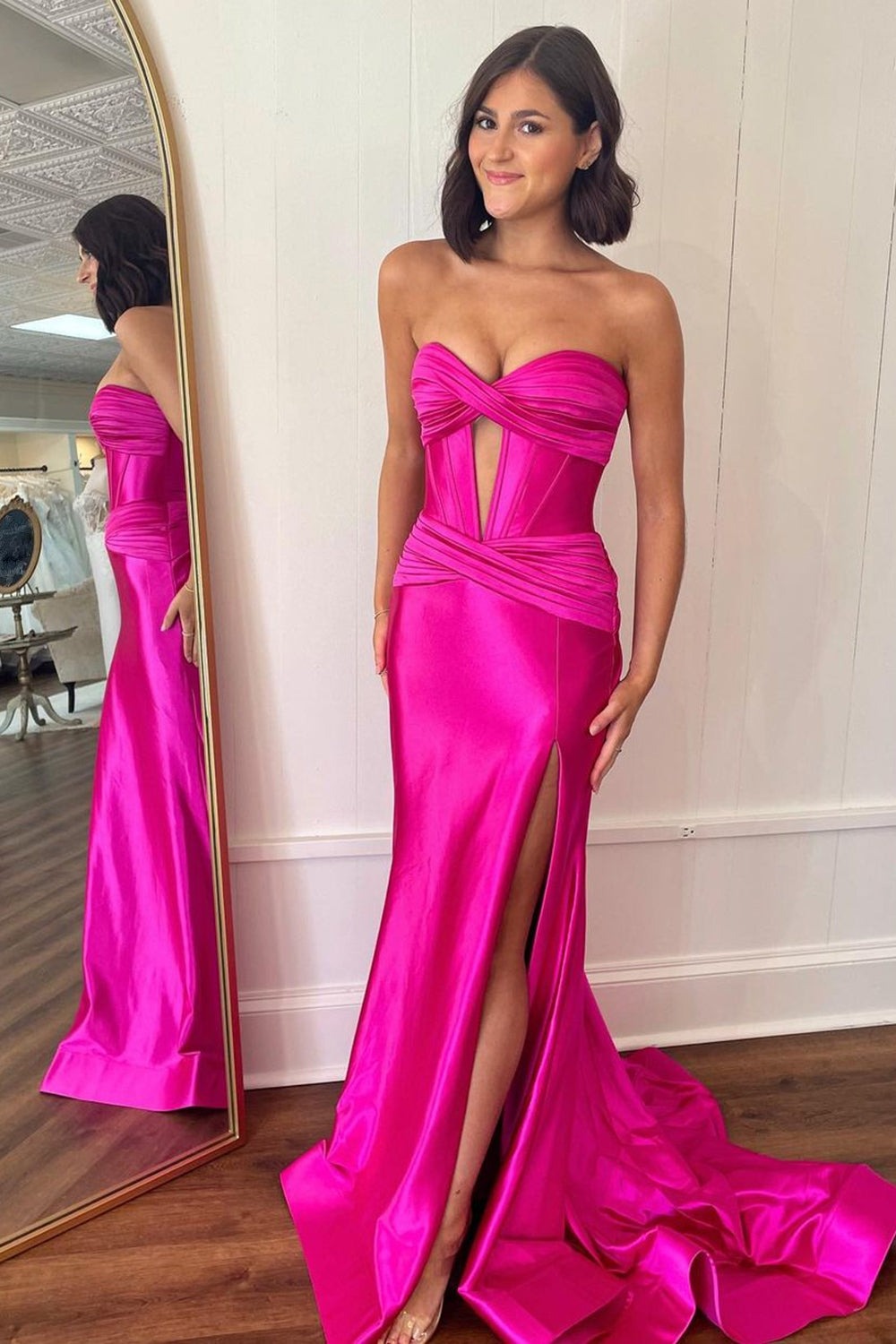 Charming Mermaid Satin Sweetheart Hot Pink Prom Dresses