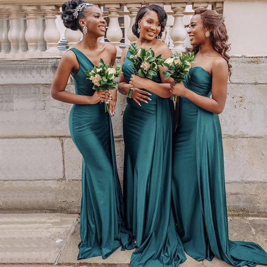 Elegant One-Shoulder Emerald Green Mermaid Long With Tail Bridesmaid Dresses