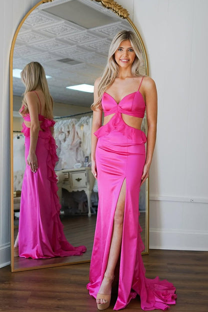 Mermaid Sweetheart Fuchsia Satin Prom Dresses