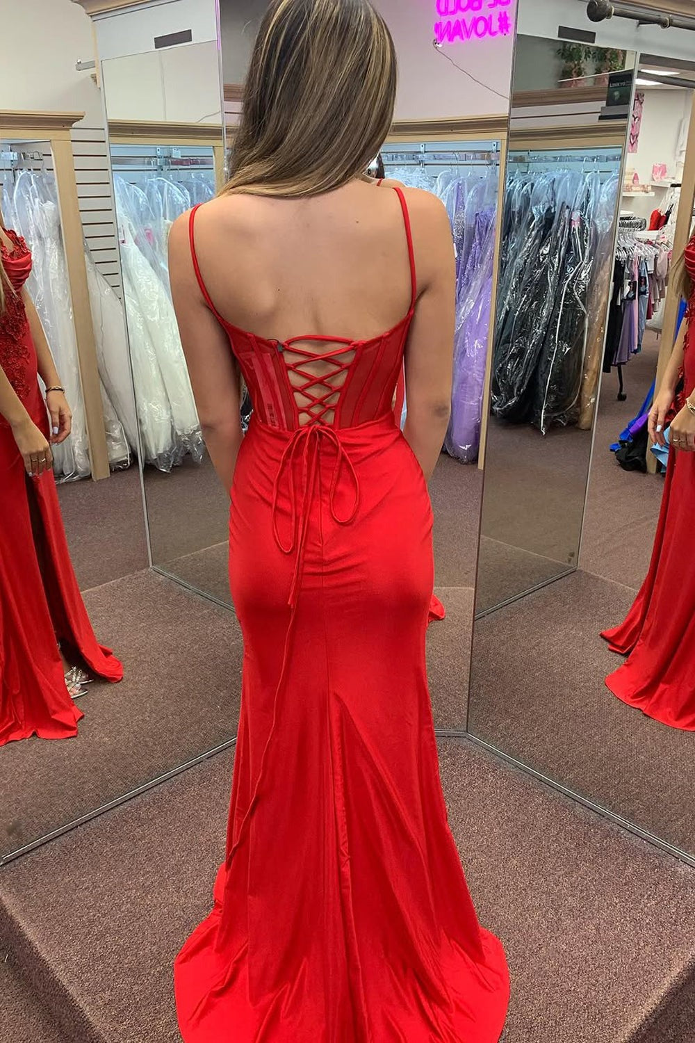 Charming Sweetheart Mermaid Red Satin Slit Prom Dresses