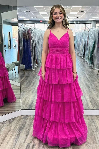 V-Neck Chiffon Prom Dresses with Straps