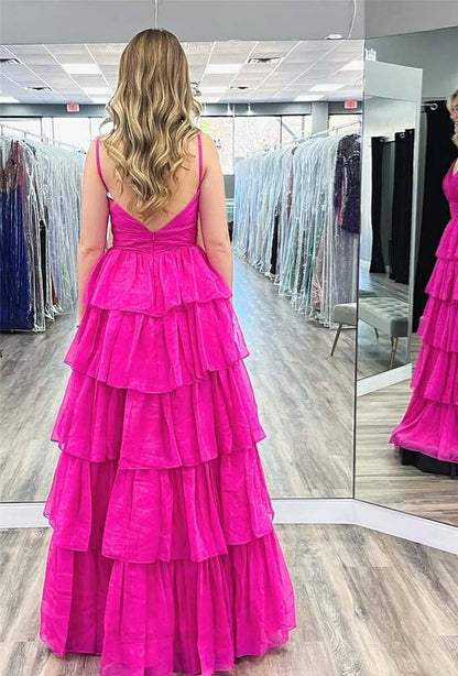 V-Neck Chiffon Prom Dresses with Straps