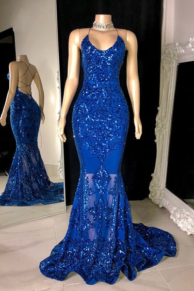 Gorgeous halterneck V-neck sleeveless mermaid sequin Prom dresses