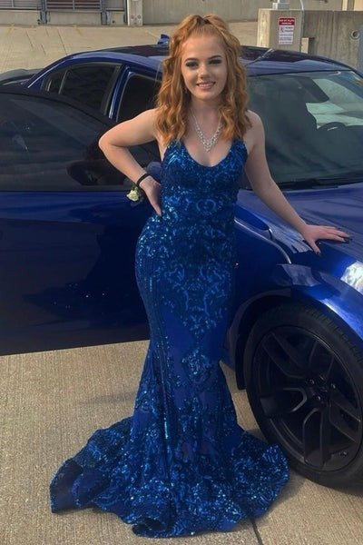 Gorgeous halterneck V-neck sleeveless mermaid sequin Prom dresses