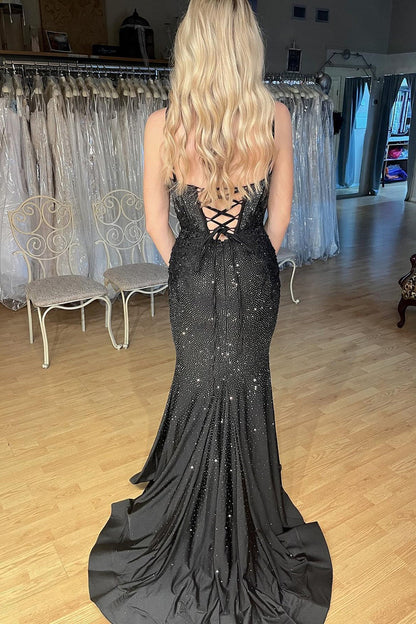 Sparkly Black Scoop Neck Mermaid Prom Dresses