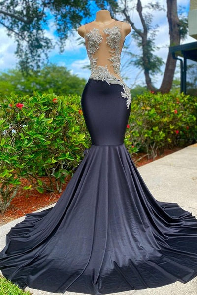 Mermaid V-neck appliquéd lace sequined backless one-shoulder floor-length sleeveless Prom Dresses