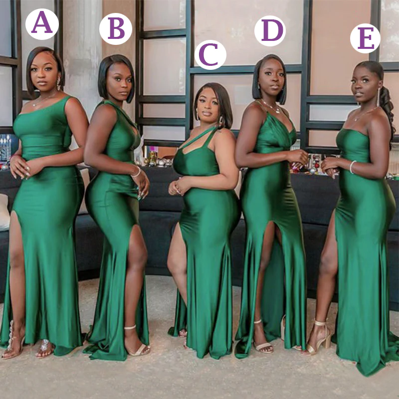 Mismatchy Emerald Green Sexy Side-Slit Mermaid Long Bridesmaid Dresses,BD930828