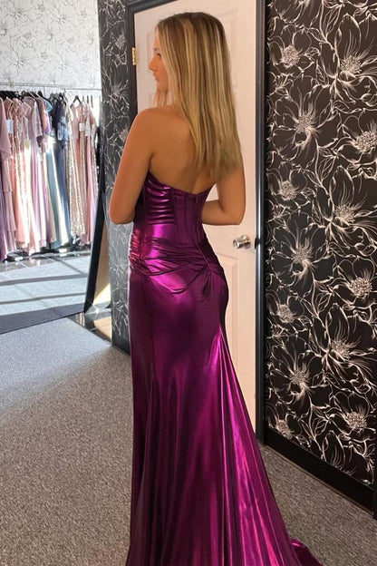 Sweetheart Purple Slit Long Mermaid Formal Prom Dresses