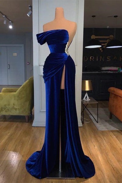 Slit off shoulder mermaid long Prom dresses