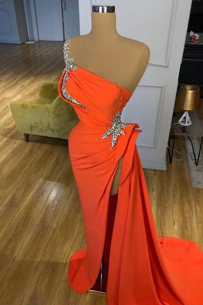 Slit off shoulder mermaid long Prom dresses