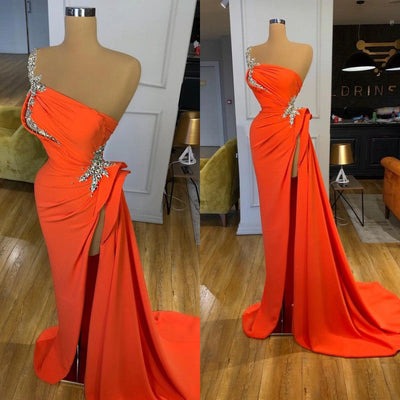 Slit off shoulder mermaid long Prom dresses