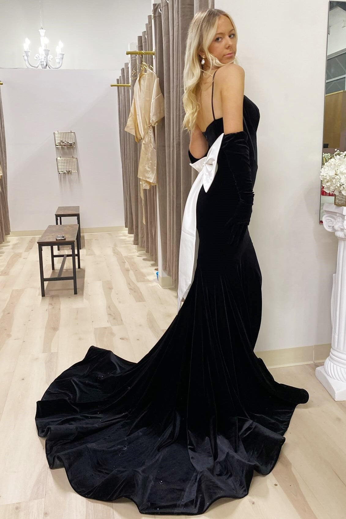 Mermaid Sweetheart Velvet Black Long Prom Dresses