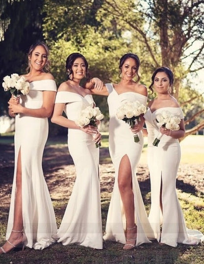 Sexy UK Bridesmaid Dresses White Off The Shoulder Boho Wedding Guest Dress