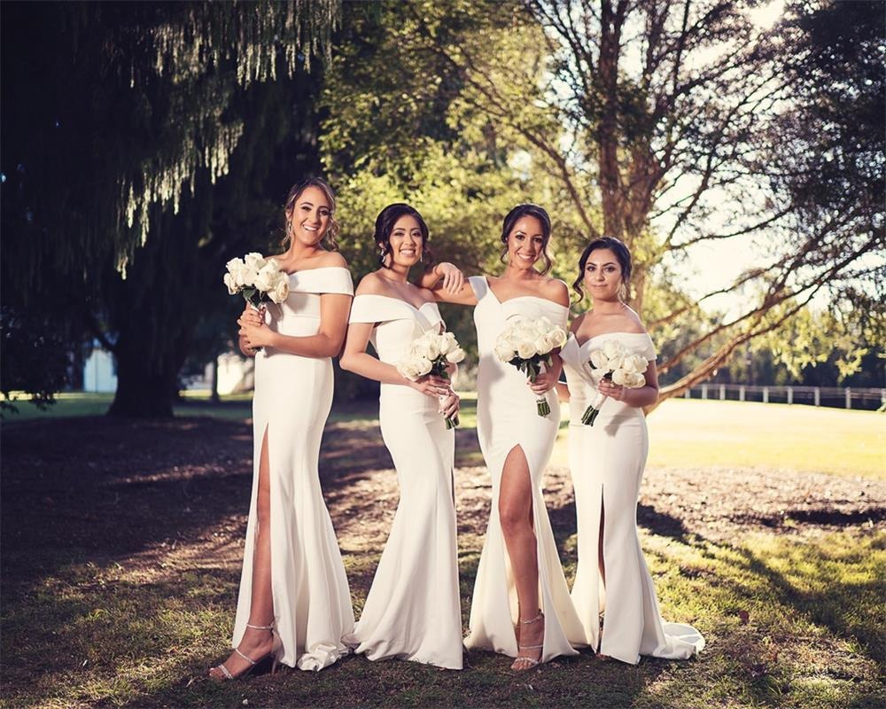 Sexy UK Bridesmaid Dresses White Off The Shoulder Boho Wedding Guest Dress