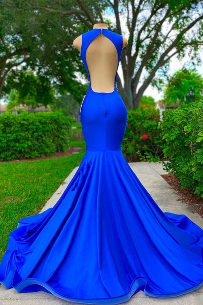 V-neck mermaid appliqué lace sequin backless one-shoulder floor-length sleeveless Prom dresses