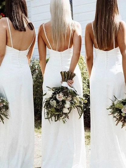 Simple White V Neck Sleeveless Bridesmaid Dresses