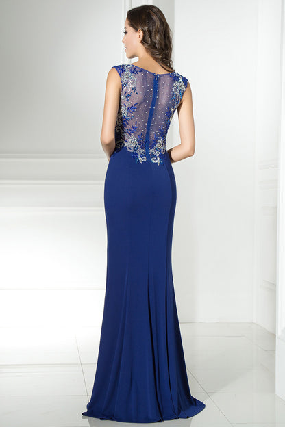 Royal Blue Formal Long Simple Beaded Evening Dress