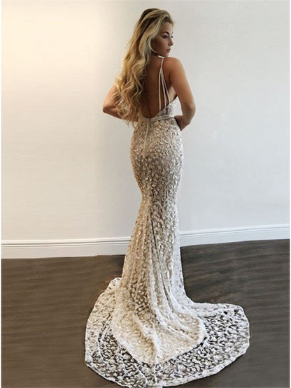 Mermaid Wedding Dress, Beading Wedding Gowns,Spaghetti Strap Wedding Dress