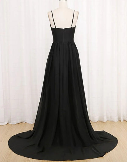 A Line Long Black Prom Dresses with Split