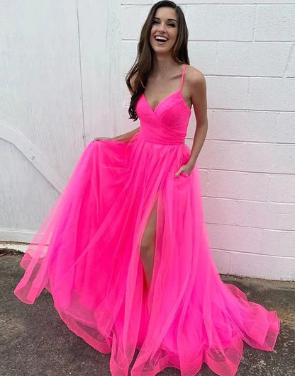 A Line Long Lace Up Back Senior Pink Prom Dresses