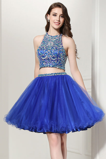 Two Pieces Short Prom Dress For Girls Royal Blue Homecoming Dress